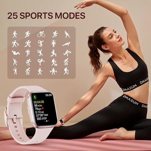 ساعة ذكية WalkerFit A1، Reloj Inteligente، متتبع اللياقة البدنية مع مراقب معدل ضربات القلب/ضغط الدم SpO2، لمس 1.7 بوصة، IP68 مقاوم للماء Reloj متوافق مع iOS، ساعة ذكية Android للنساء والرجال، أسود in Kuwait