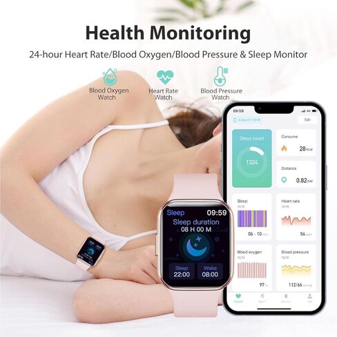 ساعة ذكية WalkerFit A1، Reloj Inteligente، متتبع اللياقة البدنية مع مراقب معدل ضربات القلب/ضغط الدم SpO2، لمس 1.7 بوصة، IP68 مقاوم للماء Reloj متوافق مع iOS، ساعة ذكية Android للنساء والرجال، أسود in Kuwait