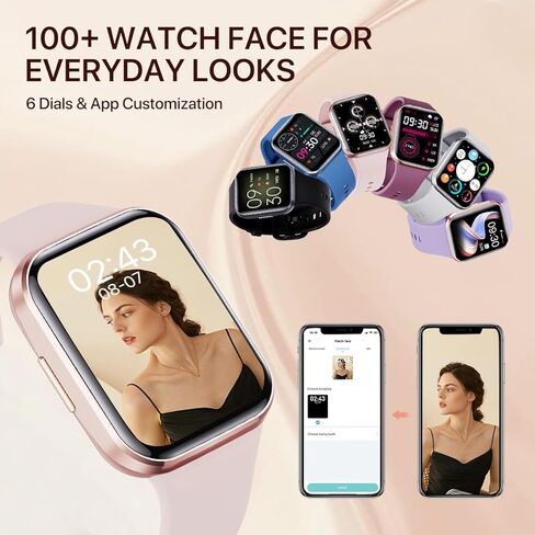 ساعة ذكية WalkerFit A1، Reloj Inteligente، متتبع اللياقة البدنية مع مراقب معدل ضربات القلب/ضغط الدم SpO2، لمس 1.7 بوصة، IP68 مقاوم للماء Reloj متوافق مع iOS، ساعة ذكية Android للنساء والرجال، أسود in Kuwait