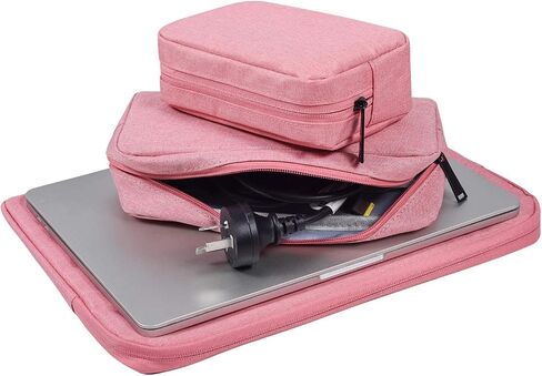 Canvas Waterproof Universal Electronic Accessories Organizer for Power Bank,Charging Cords,Chargers,Mouse,USB Cable,Earphones and More Out-going, Business Travel Gadget Bag,Black(Small+Big) in Kuwait