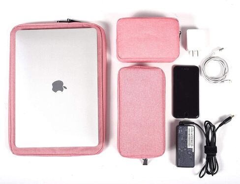 Canvas Waterproof Universal Electronic Accessories Organizer for Power Bank,Charging Cords,Chargers,Mouse,USB Cable,Earphones and More Out-going, Business Travel Gadget Bag,Black(Small+Big) in Kuwait