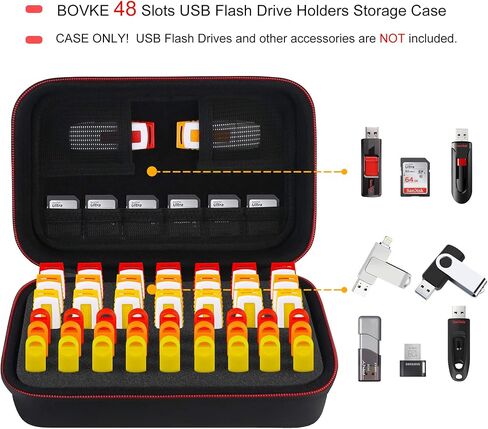 BOVKE Flash Drive Case USB Case Holder Hard Drive Case Electronic Organizer SD Card Memory Storage Case Compatible With Sandisk, Samsung Thumb Drives, Extra Pocket for Power Bank, Charger Cable, Black in Saudi Arabia