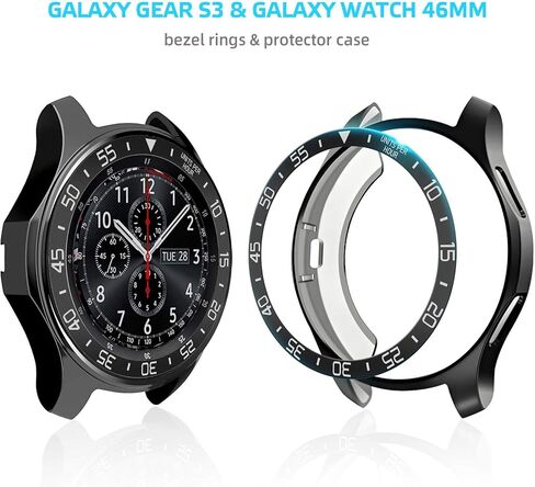 ساعة جالكسي 46 ملم/ جير اس 3 فرونتير وكلاسيكي، غطاء لاصق مضاد للخدش والتصادم، حلقة اطار واقية + حافظة حماية لساعة جالكسي 46 ملم، اكسسوارات ساعة (عبوتان) in Kuwait