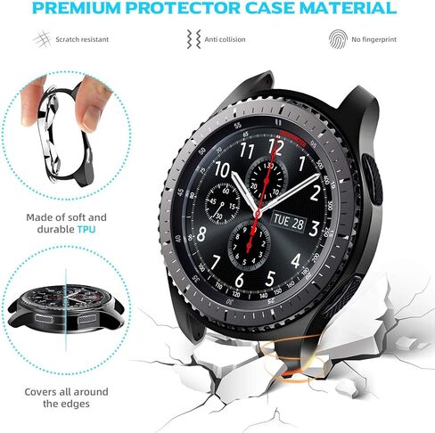 ساعة جالكسي 46 ملم/ جير اس 3 فرونتير وكلاسيكي، غطاء لاصق مضاد للخدش والتصادم، حلقة اطار واقية + حافظة حماية لساعة جالكسي 46 ملم، اكسسوارات ساعة (عبوتان) in Kuwait