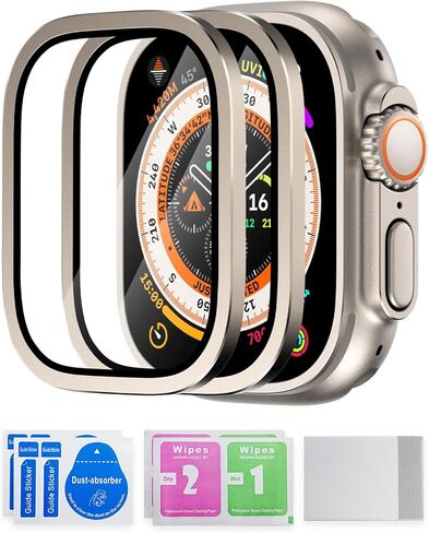 Nhoebwe Apple Watch Ultra Screen Protector 49mm، زجاج مقسى 9H + إطار من سبائك التيتانيوم، [حافظ على الأصل] [حساس للمس] طبقة زجاجية واقية خفيفة الوزن لـ iwatch Ultra 2 Pack، أسود (iwatch Ultra 49 مم، برتقالي) in Kuwait