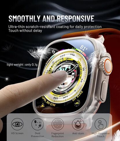 Nhoebwe Apple Watch Ultra Screen Protector 49mm، زجاج مقسى 9H + إطار من سبائك التيتانيوم، [حافظ على الأصل] [حساس للمس] طبقة زجاجية واقية خفيفة الوزن لـ iwatch Ultra 2 Pack، أسود (iwatch Ultra 49 مم، برتقالي) in Kuwait