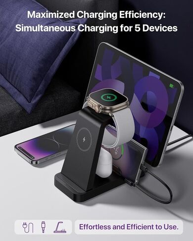 قاعدة شحن Caxdon لأجهزة متعددة، قاعدة شحن لاسلكية لأجهزة iPhone 15/15 Pro Max/14/14 Pro Max وAndroid، iPad Pro/Air/Mini، Apple Watch 9/Ultra 2/Ultra/8/7/8/SE ( G803، أبيض) in Kuwait