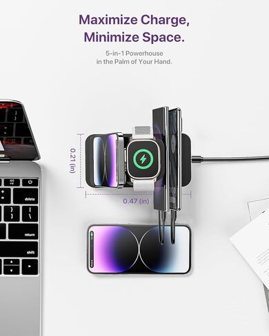 قاعدة شحن Caxdon لأجهزة متعددة، قاعدة شحن لاسلكية لأجهزة iPhone 15/15 Pro Max/14/14 Pro Max وAndroid، iPad Pro/Air/Mini، Apple Watch 9/Ultra 2/Ultra/8/7/8/SE ( G803، أبيض) in Kuwait