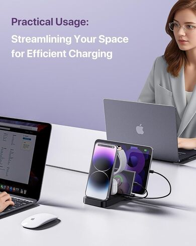 قاعدة شحن Caxdon لأجهزة متعددة، قاعدة شحن لاسلكية لأجهزة iPhone 15/15 Pro Max/14/14 Pro Max وAndroid، iPad Pro/Air/Mini، Apple Watch 9/Ultra 2/Ultra/8/7/8/SE ( G803، أبيض) in Kuwait