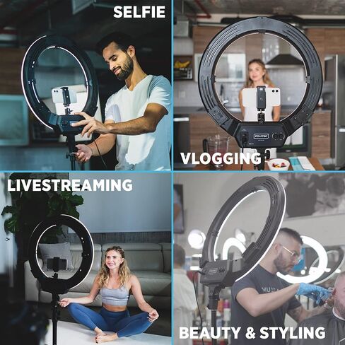 طقم إضاءة حلقية LED ثنائية اللون قابلة للتعتيم مقاس 19 بوصة من Fovitec مع ميكروفون Lavalier لمدونات الفيديو، ودروس التجميل، والبودكاست، والبث المباشر in Kuwait