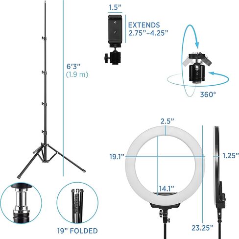طقم إضاءة حلقية LED ثنائية اللون قابلة للتعتيم مقاس 19 بوصة من Fovitec مع ميكروفون Lavalier لمدونات الفيديو، ودروس التجميل، والبودكاست، والبث المباشر in Kuwait