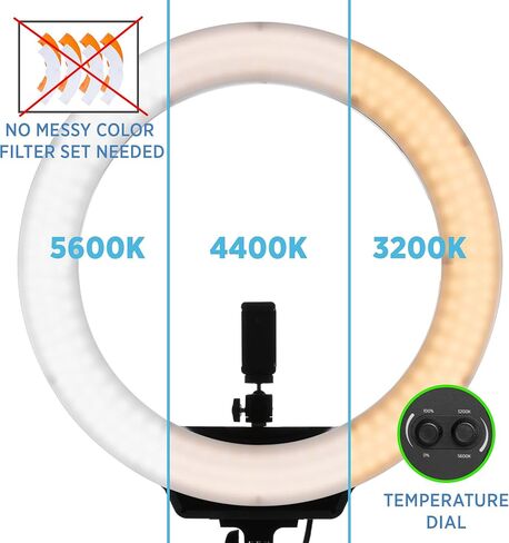 طقم إضاءة حلقية LED ثنائية اللون قابلة للتعتيم مقاس 19 بوصة من Fovitec مع ميكروفون Lavalier لمدونات الفيديو، ودروس التجميل، والبودكاست، والبث المباشر in Kuwait