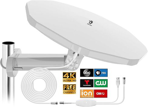 Outdoor TV Antenna 360° Omni-Directional Reception Long 100+ Miles Range Enhance VHF&UHF 4K Ready HDTV Antenna with Added Stability for Outdoor/Attic/RV Use - 32ft RG6 Coax Cable in Kuwait