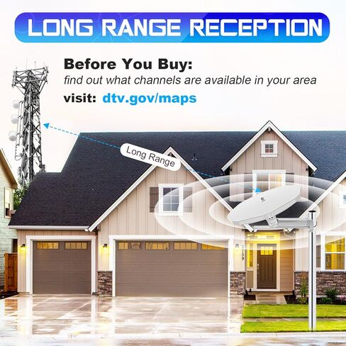 Outdoor TV Antenna 360° Omni-Directional Reception Long 100+ Miles Range Enhance VHF&UHF 4K Ready HDTV Antenna with Added Stability for Outdoor/Attic/RV Use - 32ft RG6 Coax Cable in Kuwait