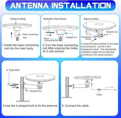 Outdoor TV Antenna 360° Omni-Directional Reception Long 100+ Miles Range Enhance VHF&UHF 4K Ready HDTV Antenna with Added Stability for Outdoor/Attic/RV Use - 32ft RG6 Coax Cable in Kuwait