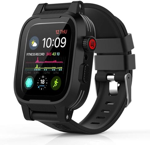 شيل بوكس كيهس ساعة ابل سيريز 3 و2 مقاومة للماء مقاس 42 ملم مع سوار سيليكون ناعم ممتاز وشاشة حماية مدمجة، حافظة حماية رفيعة ورفيعة ومقاومة للصدمات والسقوط لساعة ابل (اسود) in Kuwait