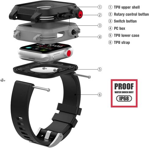 شيل بوكس كيهس ساعة ابل سيريز 3 و2 مقاومة للماء مقاس 42 ملم مع سوار سيليكون ناعم ممتاز وشاشة حماية مدمجة، حافظة حماية رفيعة ورفيعة ومقاومة للصدمات والسقوط لساعة ابل (اسود) in Kuwait