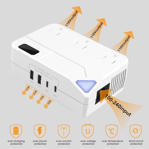 fbdd محول الجهد لنا إلى أوروبا ومحول السفر العالمي، 2300 واط 220 فولت إلى 110 فولت محول الطاقة التحرير والسرد، 4 محول powe المكونات، محول السفر محول الهاتف الخليوي لمجفف الشعر للمملكة المتحدة إيطاليا in Kuwait