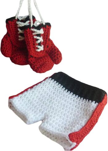 Newborn Photography Prop Infant Baby Boxing Gloves Pant Crochet Costume Knitted Shoot Outfits Knitted for 6-12 Months in Saudi Arabia