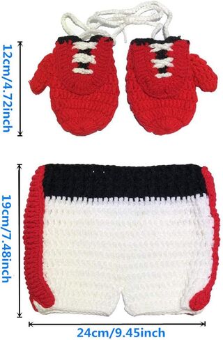 Newborn Photography Prop Infant Baby Boxing Gloves Pant Crochet Costume Knitted Shoot Outfits Knitted for 6-12 Months in Saudi Arabia