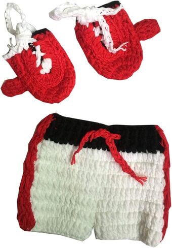 Newborn Photography Prop Infant Baby Boxing Gloves Pant Crochet Costume Knitted Shoot Outfits Knitted for 6-12 Months in Saudi Arabia