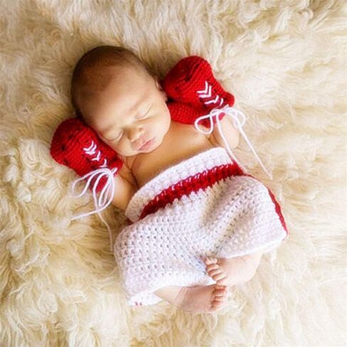 Newborn Photography Prop Infant Baby Boxing Gloves Pant Crochet Costume Knitted Shoot Outfits Knitted for 6-12 Months in Saudi Arabia
