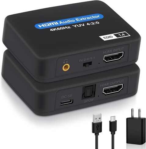 نيو كير جهاز استخراج صوت HDMI 4K عند 60 هرتز، HDMI الى HDMI + توسلينك بصري SPDIF + مخرج صوت 3.5 ملم، محول HDMI يدعم 1080P ثلاثي الابعاد متوافق مع فاير ستيك واكس بوكس واللابتوب in Kuwait