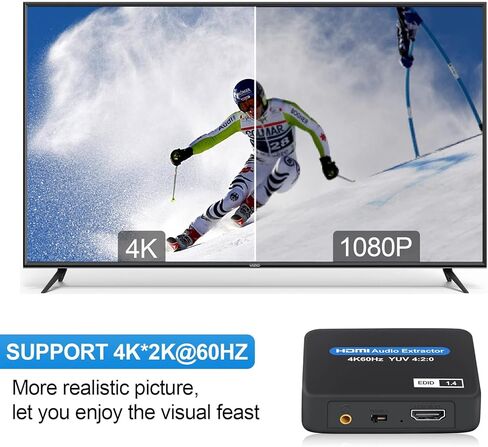 نيو كير جهاز استخراج صوت HDMI 4K عند 60 هرتز، HDMI الى HDMI + توسلينك بصري SPDIF + مخرج صوت 3.5 ملم، محول HDMI يدعم 1080P ثلاثي الابعاد متوافق مع فاير ستيك واكس بوكس واللابتوب in Kuwait