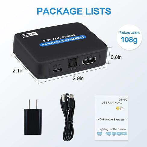 نيو كير جهاز استخراج صوت HDMI 4K عند 60 هرتز، HDMI الى HDMI + توسلينك بصري SPDIF + مخرج صوت 3.5 ملم، محول HDMI يدعم 1080P ثلاثي الابعاد متوافق مع فاير ستيك واكس بوكس واللابتوب in Kuwait
