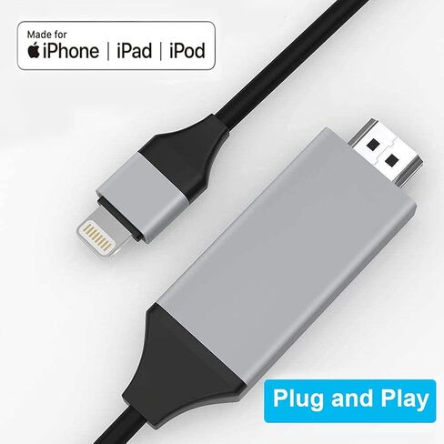 Wahbite iPhone to TV HDMI Cable, MFi Certified Lightning to HDMI Cord for iPhone/iPad/iPod on TV/Projector/Monitor, 6.6ft in Saudi Arabia