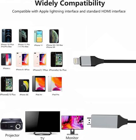 Wahbite iPhone to TV HDMI Cable, MFi Certified Lightning to HDMI Cord for iPhone/iPad/iPod on TV/Projector/Monitor, 6.6ft in Saudi Arabia