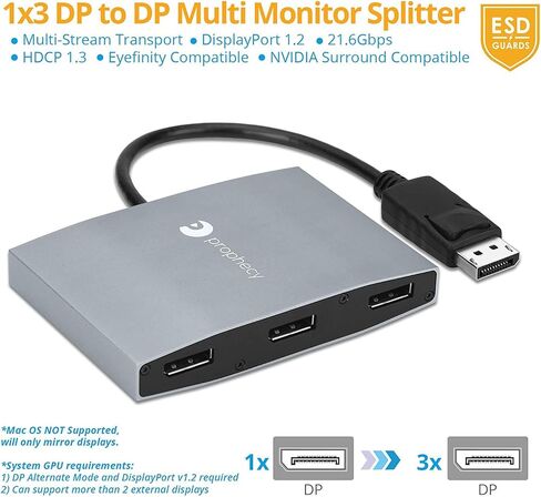 gofanco Prophecy 1x3 DisplayPort 1.2 to 3 Port DisplayPort Adapter – DP to Triple DisplayPort MST Hub with Extended Display Mode - 4K @30Hz, for Windows PCs, Not Mac OS Compatible, TAA Compliant in Saudi Arabia