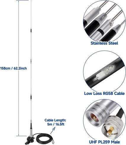 Bingfu High Gain 62inch Mobile Ham Radio Antenna VHF UHF Dual Band in Kuwait