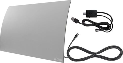 Mohu Curve - هوائي تلفزيون داخلي، نطاق 60 ميل، مضخم Jolt Switch، UHF VHF، متعدد الاتجاهات، 4K UHD، تلفزيون NEXTGEN - مع حامل أساسي، كابل بطول 10 أقدام in Kuwait