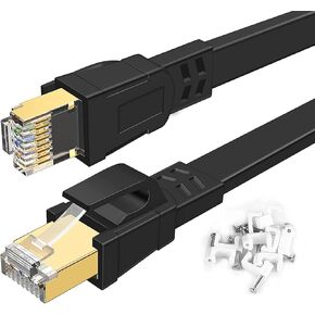 Deegotech Cat 8 Ethernet Cable 50 ft, High Speed Flat LAN Cable, 40Gbps 2000Mhz Heavy Duty Gigabit Ethernet Cord with Gold Plated RJ45 Connector for Router, Modem, Gaming PC in Kuwait
