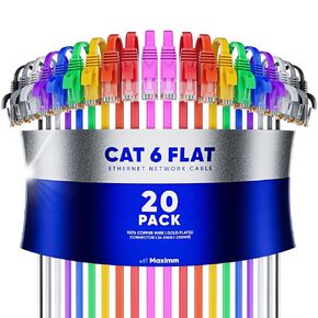 Cat 6 Ethernet Cable 12 ft - with a Flat, Space-Saving Design High-Speed Internet & Network LAN Patch Cable, RJ45 Connectors - 12ft / Black / 20 Pack - Perfect for Gaming, Streaming, and More
