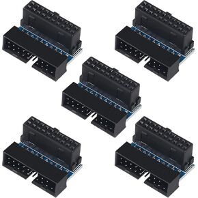 Shutao 5 قطع USB 3.0 90 درجة الزاوية اليمنى ذكر إلى أنثى محول تمديد USB 3.0 19Pin/20Pin L بدوره محول الطاقة سطح المكتب اللوحة الأم بزاوية أسفل