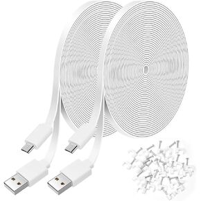 FASTSNAIL 2 Pack 26FT كابل تمديد الطاقة المسطح لـ WyzeCam، لـ WyzeCam V3، لـ WyzeCam Pan، لـ KasaCam NestCam Indoor، لـ Yi Cam، لشحن USB إلى Micro USB وسلك مزامنة البيانات مع مشابك سلكية in Kuwait