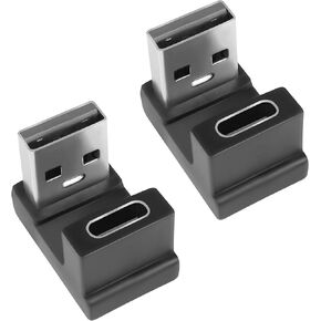 QIANRENON USB 3.1 to USB C U-Shape Angle Adapter 10Gbps USB A Male to USB C Female 180° Angle Connector, for 3A Charging OTG Data Transfer, for Laptop Tablet,2Pcs (Female up)