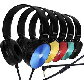 Sonitum Classroom Headphones-Bulk 10-Pack, Student On Ear Comfy Swivel Earphones for Library, School, Airplane, Kids-for Online Learning and Travel, HQ Stereo Sound 3.5mm Jack (Black with Microphone) in Kuwait