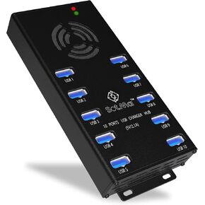 محور USB 3.0 بتصميم مميز - حماية متعددة الأمان، محور USB 3.0 يعمل بـ 10 منافذ مع محول تيار متردد - مقسم USB مع مروحة تبريد وأقواس تثبيت - الألومنيوم - محور لأجهزة متعددة in Kuwait