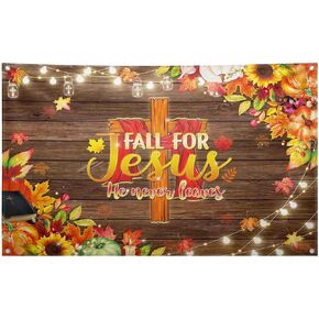 Swepuck 96x60inch Fall for Jesus Backdrop He Never Leaves Photography Background Autumn Thanksgiving Party Decoration Maple Leaves Pumpkin Friendsgiving Photo Banner