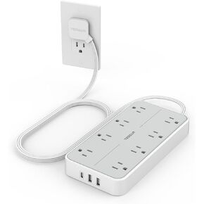 سلك تمديد مسطح بطول 15 قدمًا، شريط طاقة TESSAN Surge Protector مع 8 منافذ تيار متردد و3 منافذ USB، 1875 وات، 15 أمبير، 1080 جول، محطة شحن متباعدة على الحائط للمنزل والمكتب والداخل والمدرسة وغرفة النوم in Saudi Arabia
