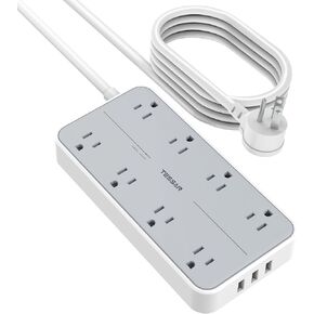 TESSAN Power Strip Surge Protector, 6FT Flat Plug Extension Cord | 8 Outlets 3 USB Charger 1 USB C, 1080 Joules Protection, Wall Mountable for Home Office School Dorm Room Essentials, Gray in Saudi Arabia