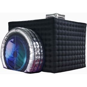 SAYOK Inflatable Photo Booth Enclosure(White&Gold, 11.5x9.2x8.2ft) Camera Shaped Inflatable Cube Tent with Light, Photo Booth Backdrop for Wedding, Party, Event, Show, Exhibition