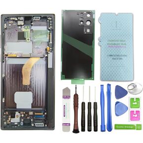 Original LCD Screen Replacement for Samsung Galaxy S22 Ultra 5G S908E S908E/DS S908U S908W S908B/DS 6.8 Inch+Black Frame+Black Back Cover+Protector Film+Tools Touch Screen Assembly by R RONPHONE