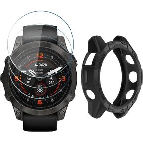HUADU Watch Screen Protector (3+1Pack) Compatible for Garmin Epix pro 42MM /Fenix 7S, Tempered Glass Film Anti-Scratch High Definition Full Coverage and Soft TPU Protective Case cover
