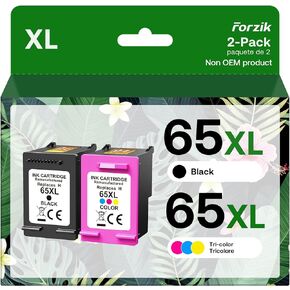 Forzik Remanufactured Ink Cartridges Replacement for HP Ink 65 65XL Black and Color Combo Pack Works with AMP 100 120 DeskJet 2620 2652 3700 3720 Envy 5020 5030 Printer(1 Black, 1 Color)