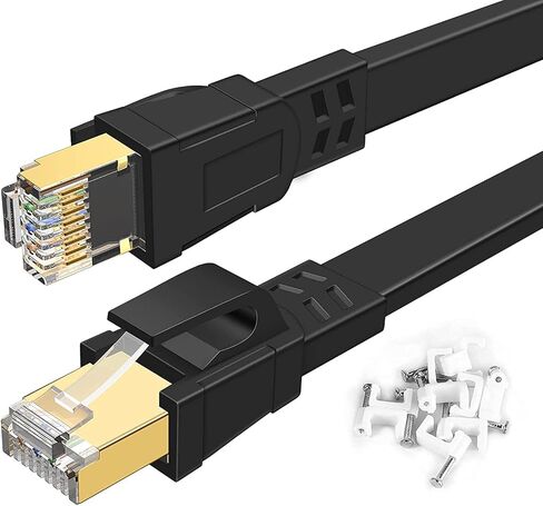 Deegotech Cat 8 Ethernet Cable 50 ft, High Speed Flat LAN Cable, 40Gbps 2000Mhz Heavy Duty Gigabit Ethernet Cord with Gold Plated RJ45 Connector for Router, Modem, Gaming PC in Kuwait
