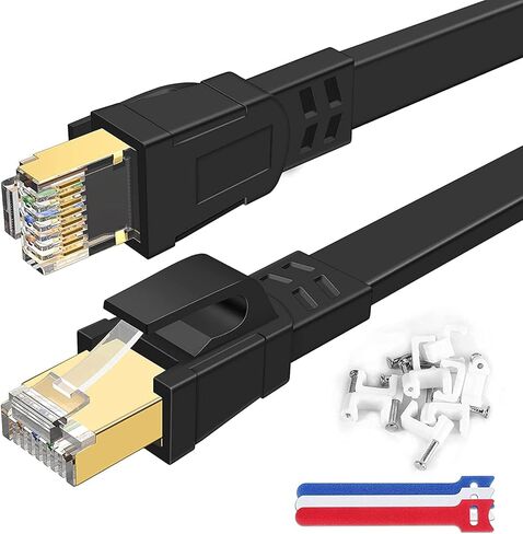 Deegotech Cat 8 Ethernet Cable 50 ft, High Speed Flat LAN Cable, 40Gbps 2000Mhz Heavy Duty Gigabit Ethernet Cord with Gold Plated RJ45 Connector for Router, Modem, Gaming PC in Kuwait